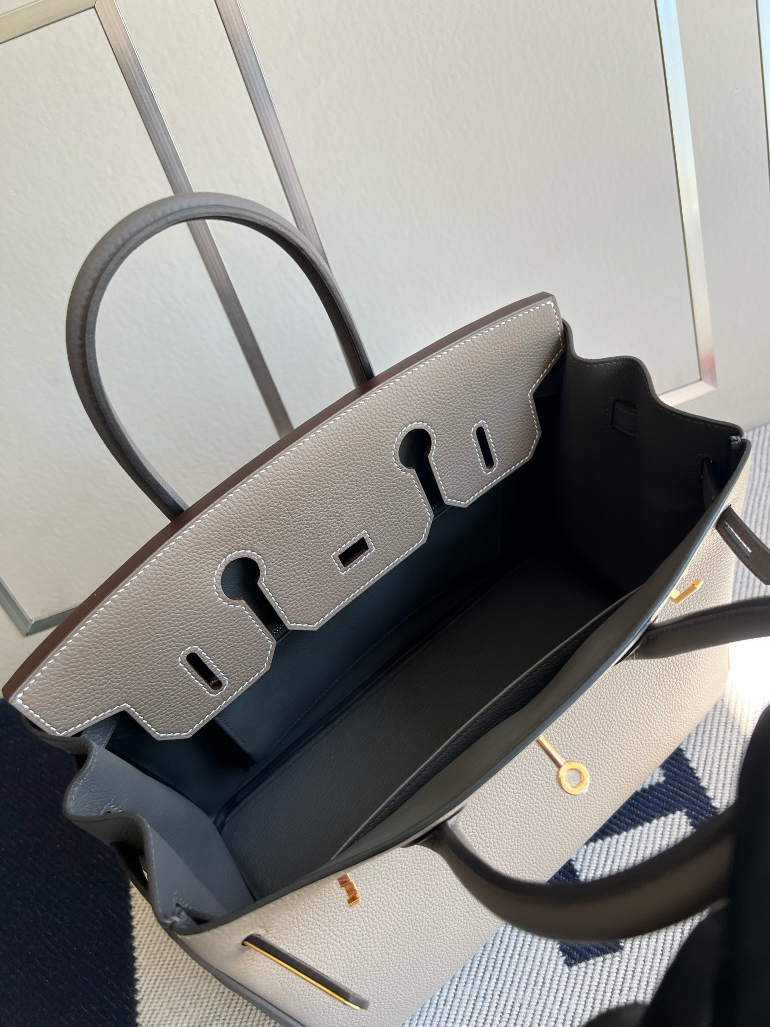 Hermès（爱马仕）Birkin 铂金包 原厂小牛皮 togo 斑鸠灰 拼 大象灰 拼 锡器灰 金扣 GHW 马蹄印 30cm