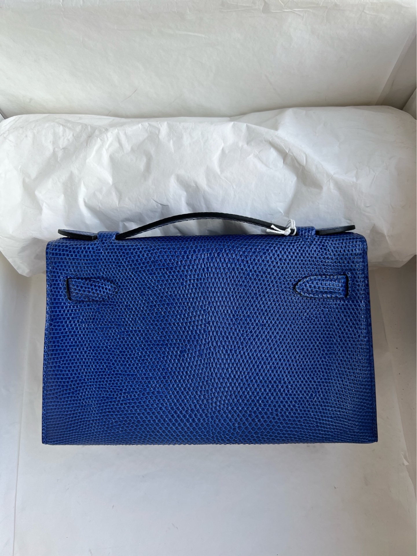 Hermès（爱马仕）Mini pochette Lizard 进口亮面蜥蜴 7T 电光蓝 Blue eletric 银扣 PHW 22cm 手拿包 晚宴包