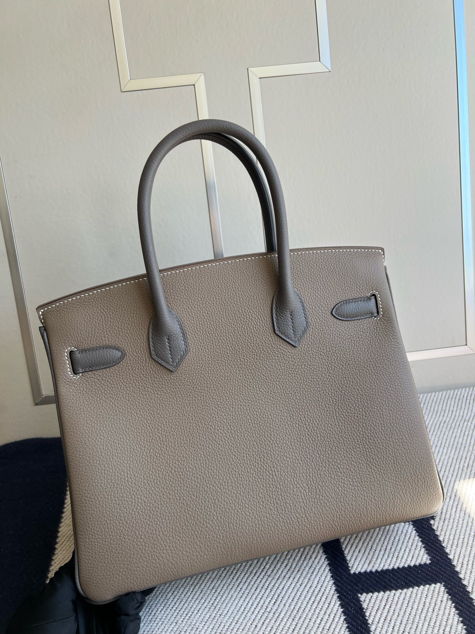 Hermès（爱马仕）Birkin 铂金包 原厂小牛皮 togo 斑鸠灰 拼 大象灰 拼 锡器灰 金扣 GHW 马蹄印 30cm