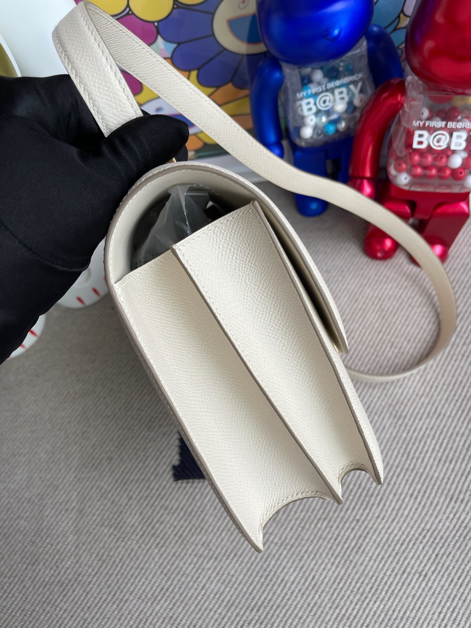 Hermès（爱马仕）Constance 康康 Epsom 原厂掌纹皮 ck10 奶昔白 Carie 金扣 24cm 顶级手缝