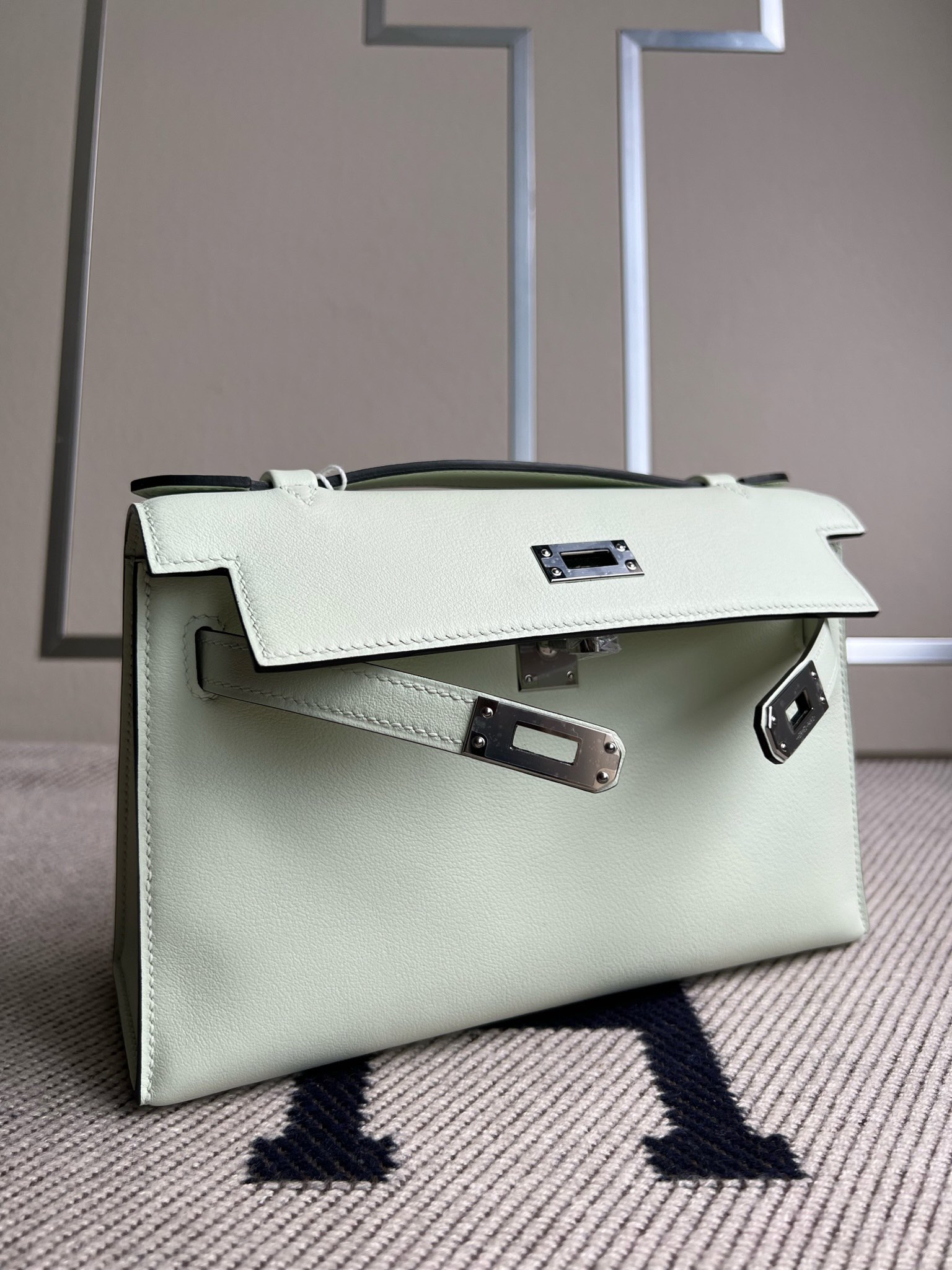 Hermès（爱马仕）Mini kelly pochette Swift 气泡绿 银扣 PHW 22cm 顶级手缝 手拿包 晚宴包