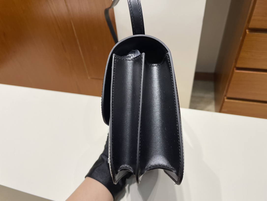 Hermès（爱马仕）Constance 空姐包 Boxcalf ck89 黑色 Noir 银扣 PHW 18cm 顶级手缝
