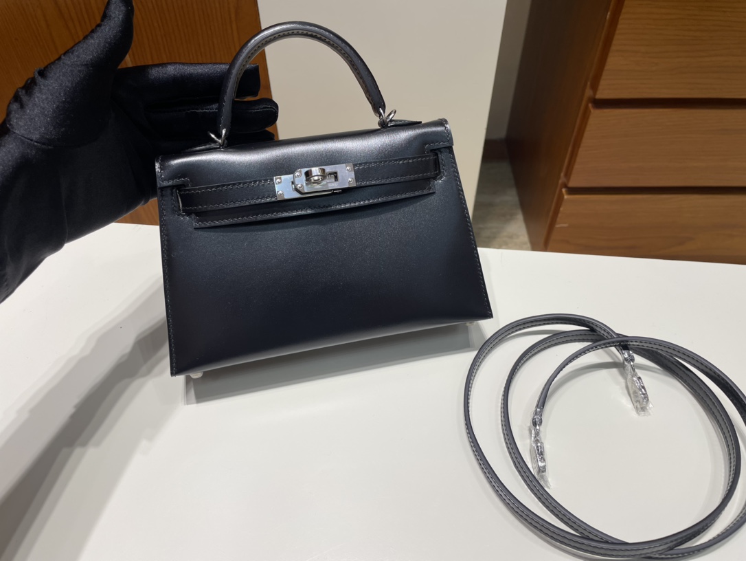 Hermès（爱马仕）Mini kelly ll Box calf ck89 黑色 Noir 银扣 PHW 顶级手缝