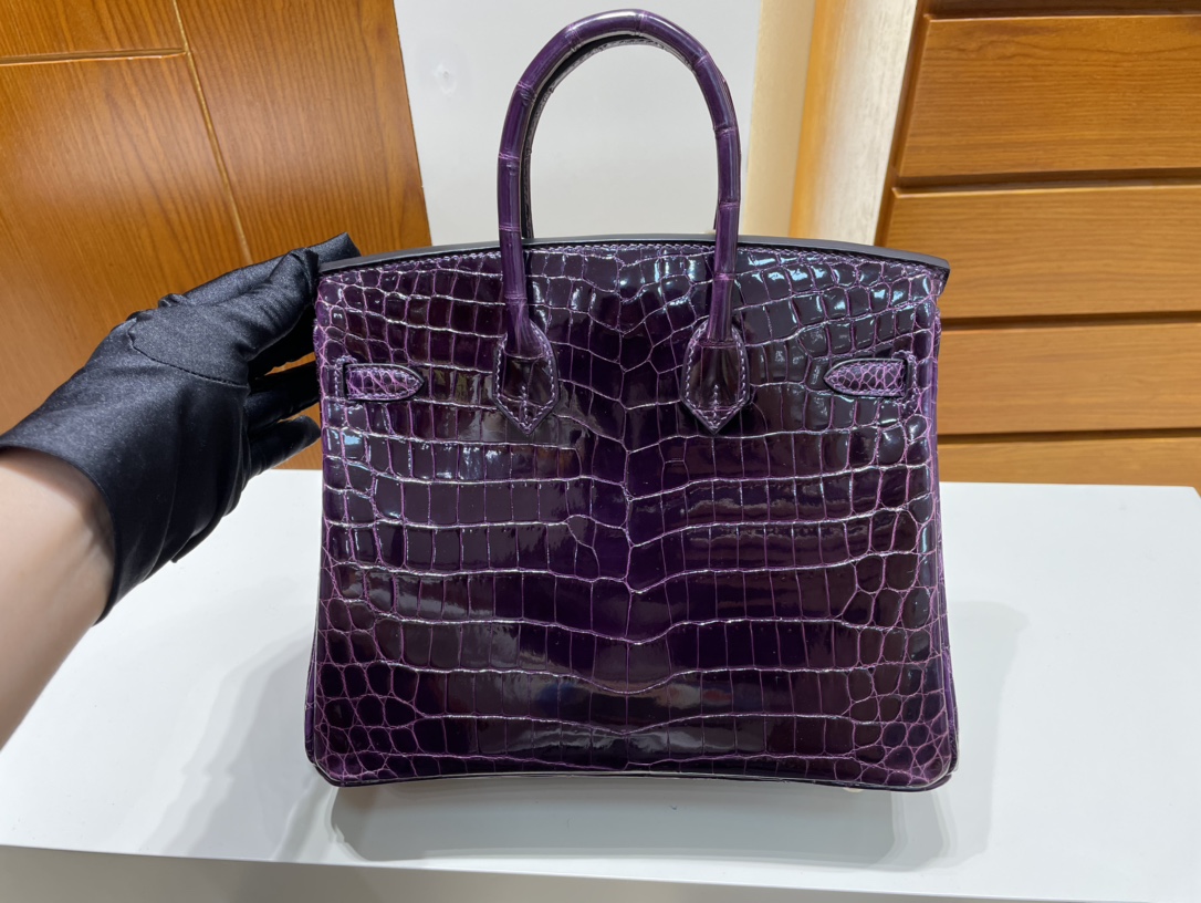 Hermès（爱马仕）Birkin 铂金包 Crocodile shiny 亮面鳄鱼 9G 水晶紫 金扣 GHW 25cm 顶级手缝