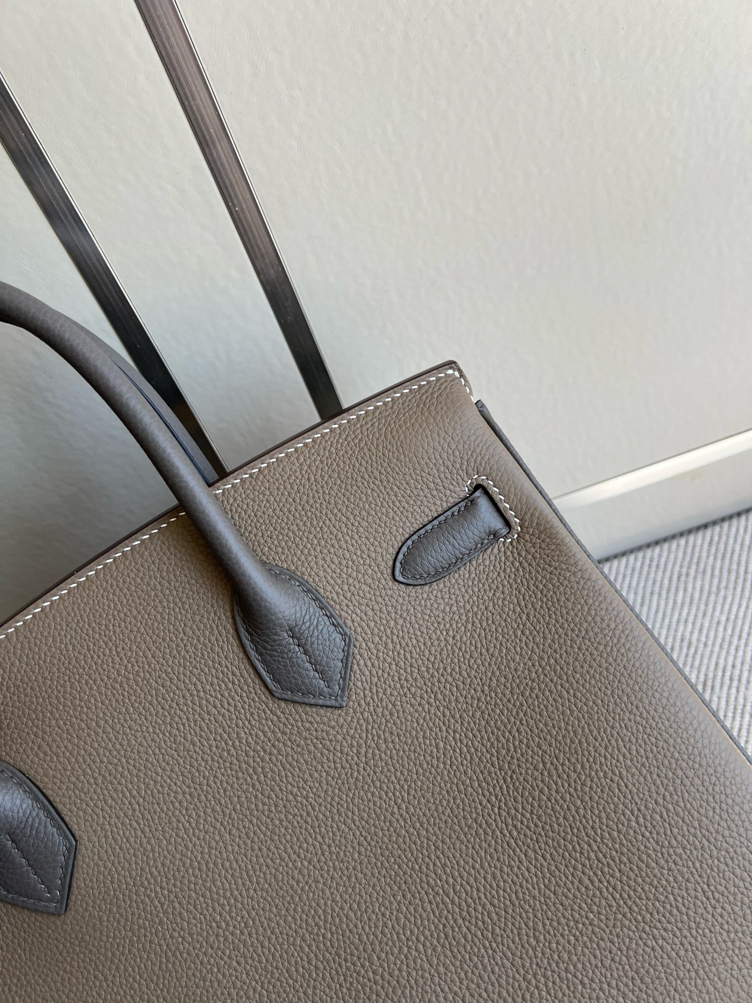 Hermès（爱马仕）Birkin 铂金包 原厂小牛皮 togo 斑鸠灰 拼 大象灰 拼 锡器灰 金扣 GHW 马蹄印 30cm