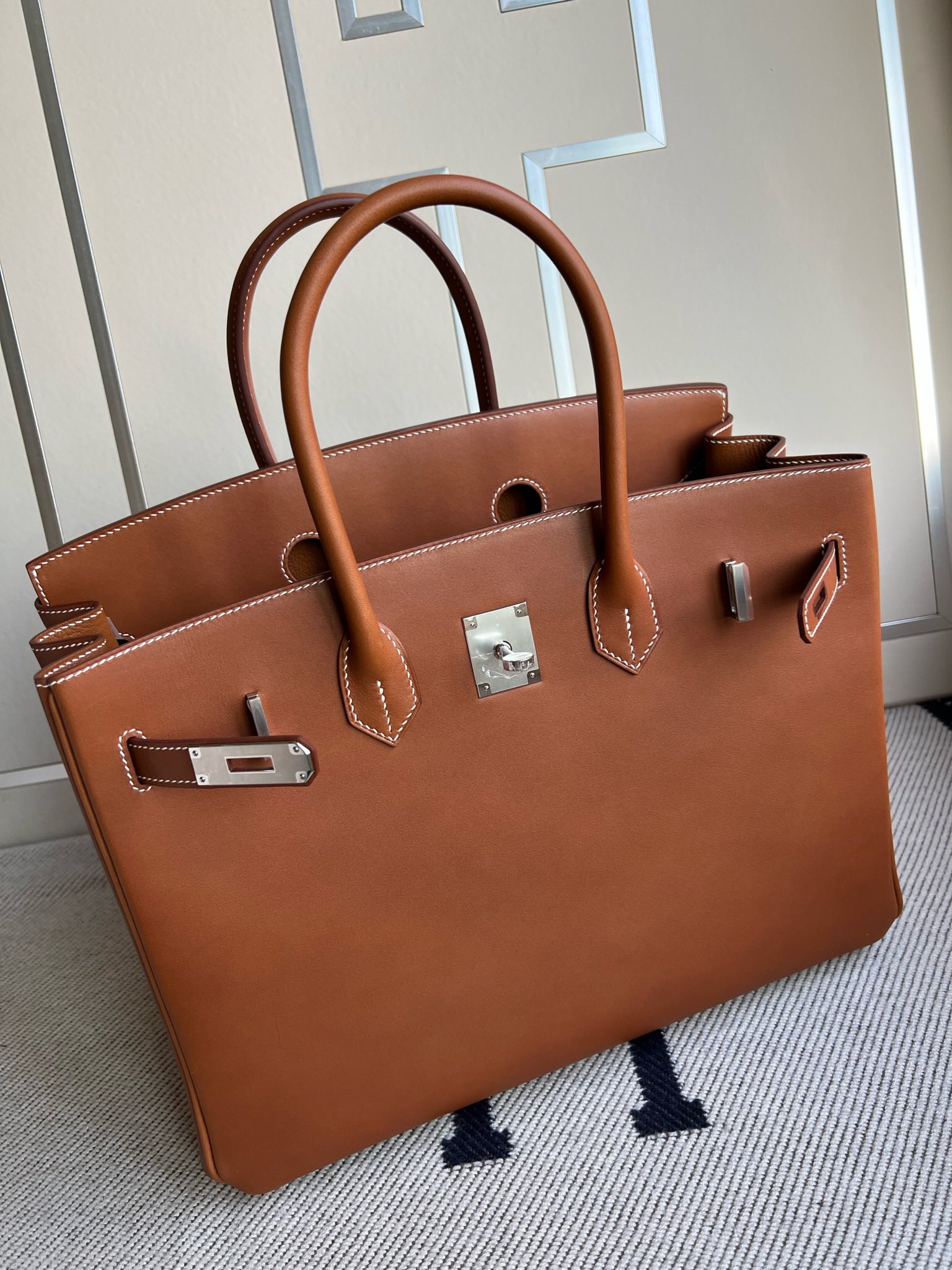 Hermès（爱马仕）Birkin 铂金包 马鞍皮 Barenia 金棕色 Gold 银扣 PHW 35cm 顶级手缝