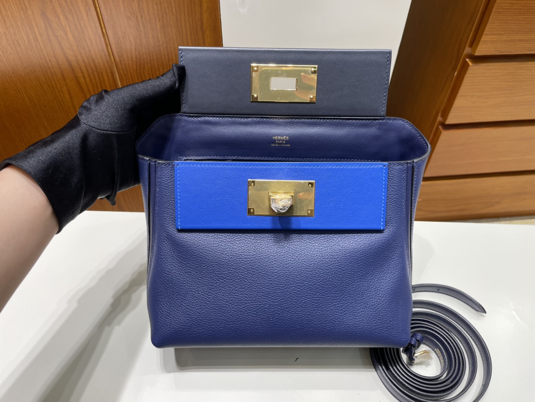Hermès（爱马仕）Mini kelly 2424 Evecolor 宝石蓝 拼 深海蓝 拼 法国蓝 金扣 GHW 21cm 顶级手缝