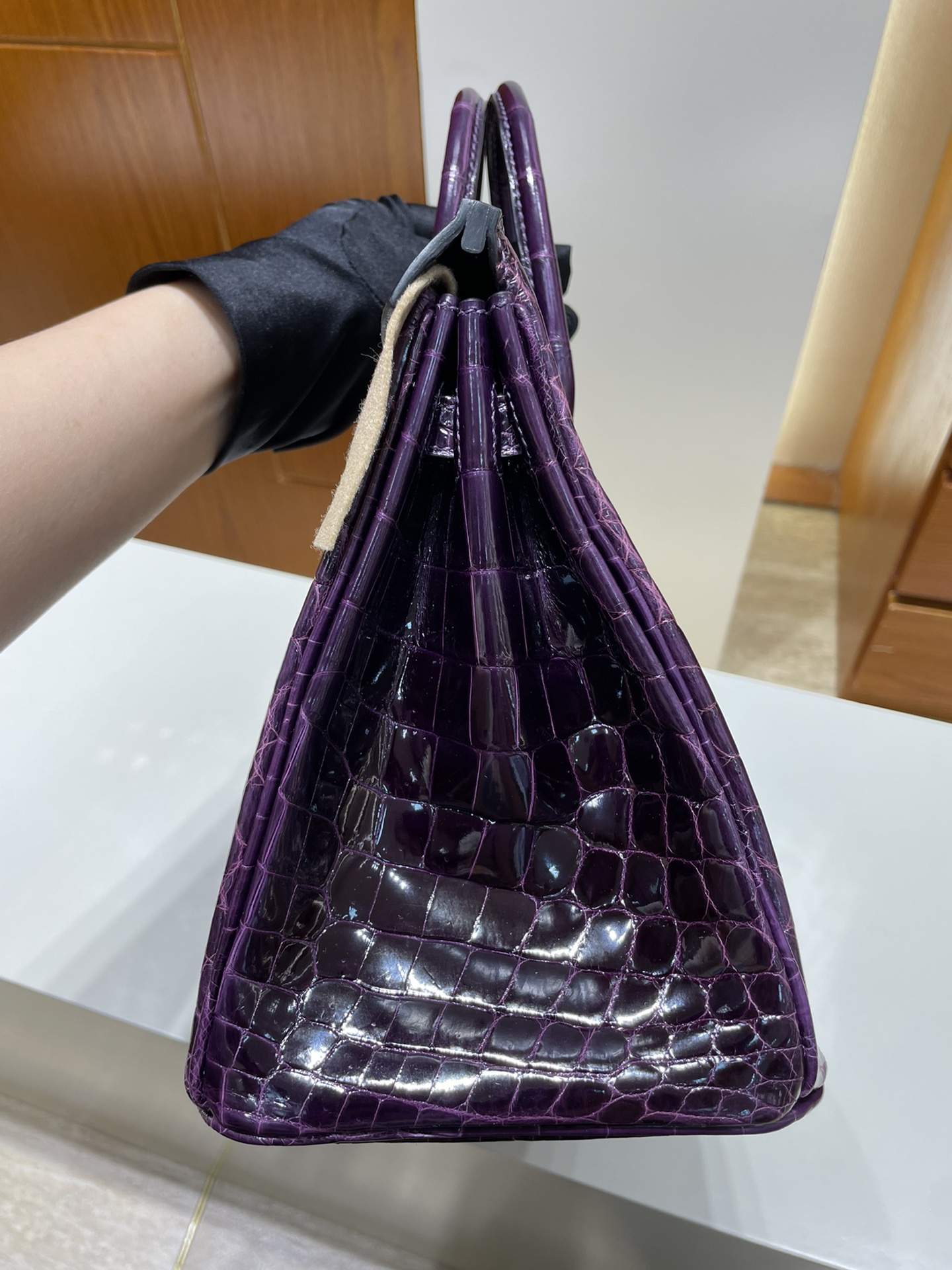 Hermès（爱马仕）Birkin 铂金包 Crocodile shiny 亮面鳄鱼 9G 水晶紫 金扣 GHW 25cm 顶级手缝