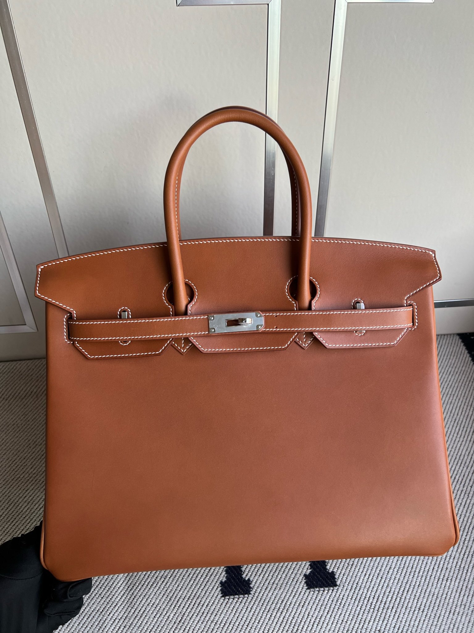 Hermès（爱马仕）Birkin 铂金包 马鞍皮 Barenia 金棕色 Gold 银扣 PHW 35cm 顶级手缝