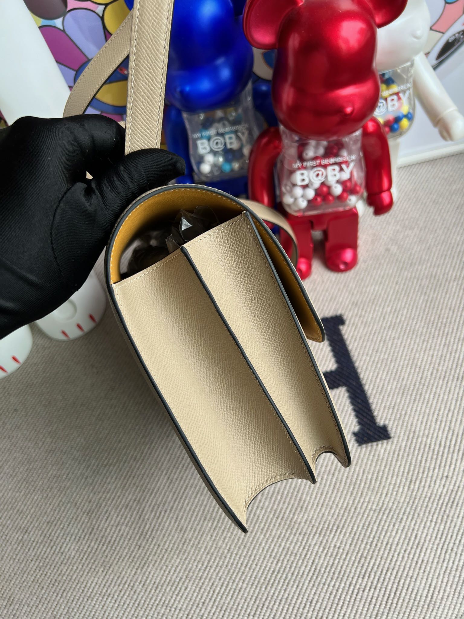 Hermès（爱马仕）Constance 康康 Epsom 原厂掌纹皮 S2 风衣灰 内拼 奶茶色 玫瑰金扣 24cm 顶级手缝