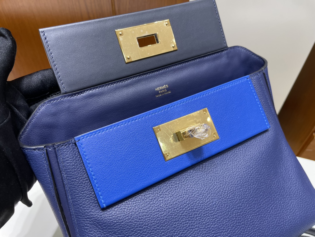 Hermès（爱马仕）Mini kelly 2424 Evecolor 宝石蓝 拼 深海蓝 拼 法国蓝 金扣 GHW 21cm 顶级手缝