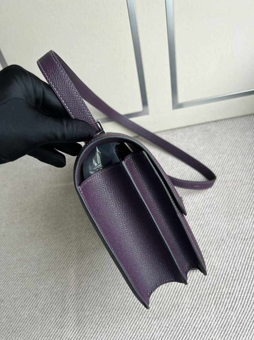 Hermès（爱马仕）Constance 康康 Epsom Ck59 葡萄紫 银扣 PHW 24cm 全手工蜡线缝制