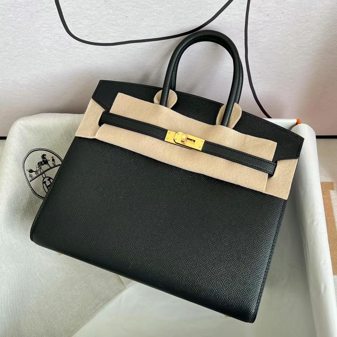 Hermès（爱马仕）Birkin 铂金包 Epsom Sellier Ck89 黑色 金扣 GHW 25cm 全手工蜡线缝制
