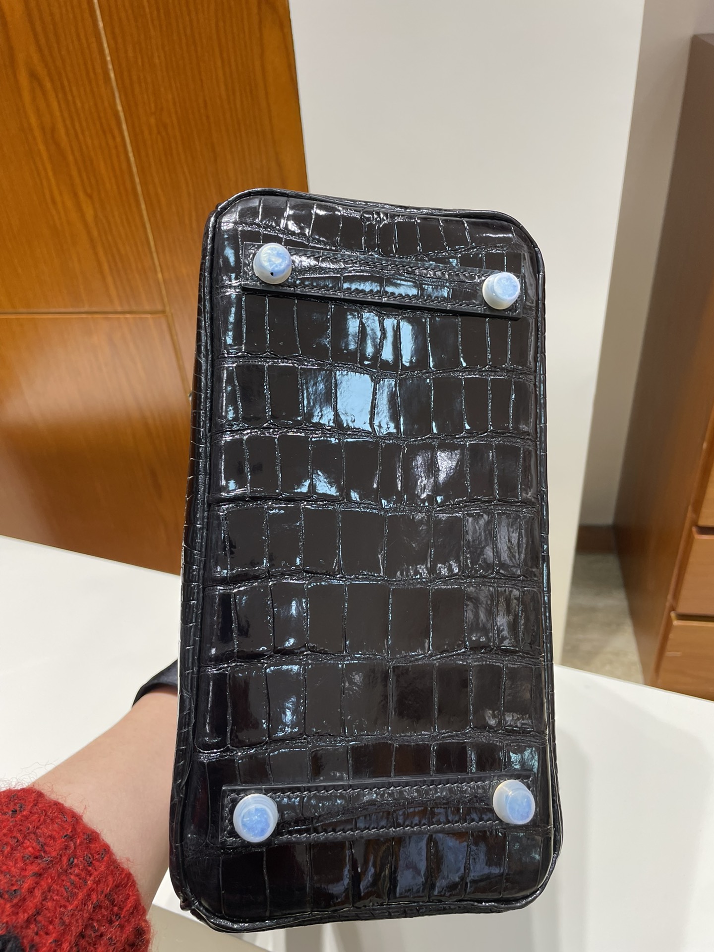 Hermès（爱马仕）Birkin 铂金包 Porosus shiny 亮面鳄鱼 ck89 黑色 Noir 金扣 25cm 顶级手缝