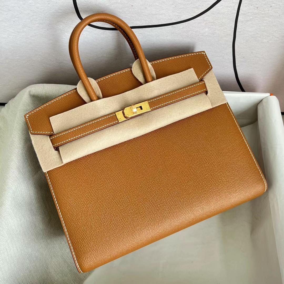 Hermès（爱马仕）Birkin 铂金包 Epsom Sellier Ck37 金棕色 金扣 GHW 25cm 全手工蜡线缝制