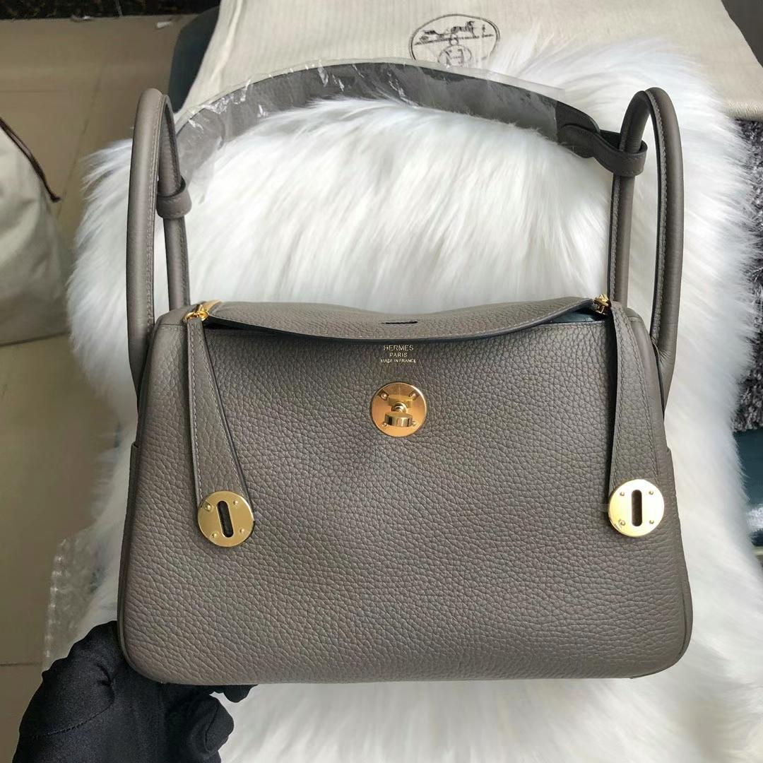 Hermès（爱马仕）Lindy 琳迪包 Clemence（原厂tc皮）8F 锡器灰 金扣 26cm 全手工蜡线缝制