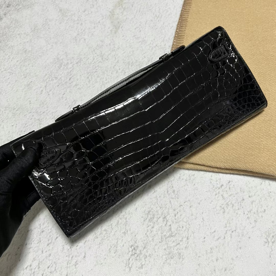Hermès（爱马仕）Kelly cut 亮面尼罗鳄鱼 Ck89 黑色 金扣 shiny nilo crocodile ghw 31cm