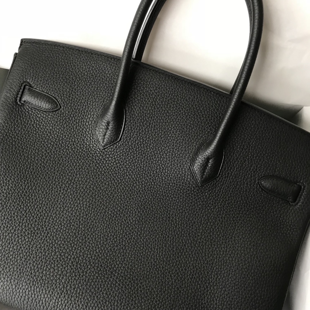 Hermès（爱马仕）Birkin 铂金包 原厂小牛皮 Togo ck89 黑色 Noir 银扣 30cm 顶级手缝