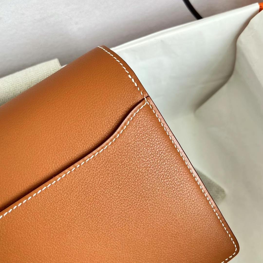Hermès（爱马仕）Roulis 猪鼻子 Evercolor Ck37 金棕色 金扣 Ghw 19cm 全手工蜡线缝制