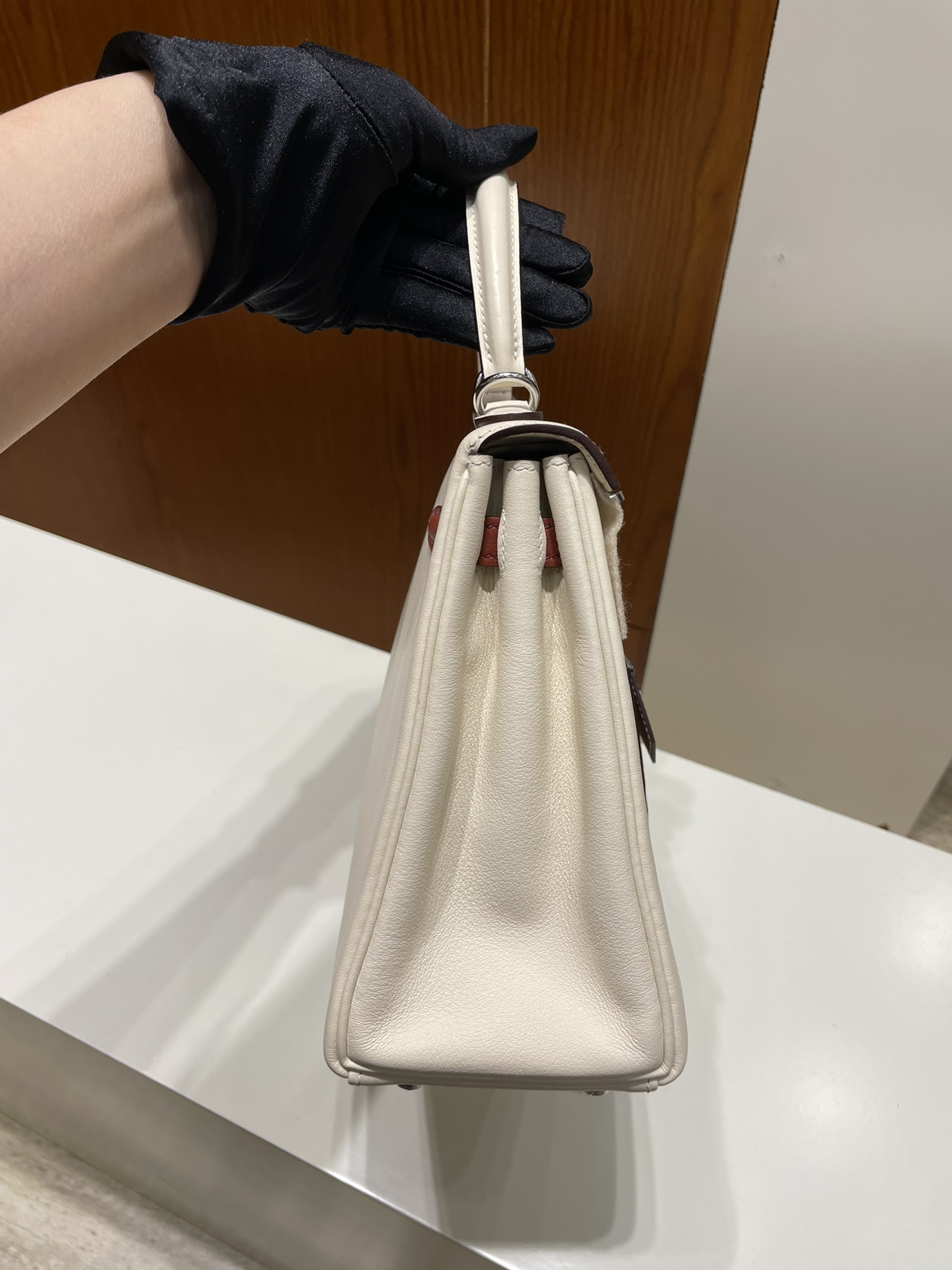 Hermès（爱马仕）kelly 凯莉包 Swift 口袋包 奶油白 nata 银扣 PHW 25cm 顶级手缝