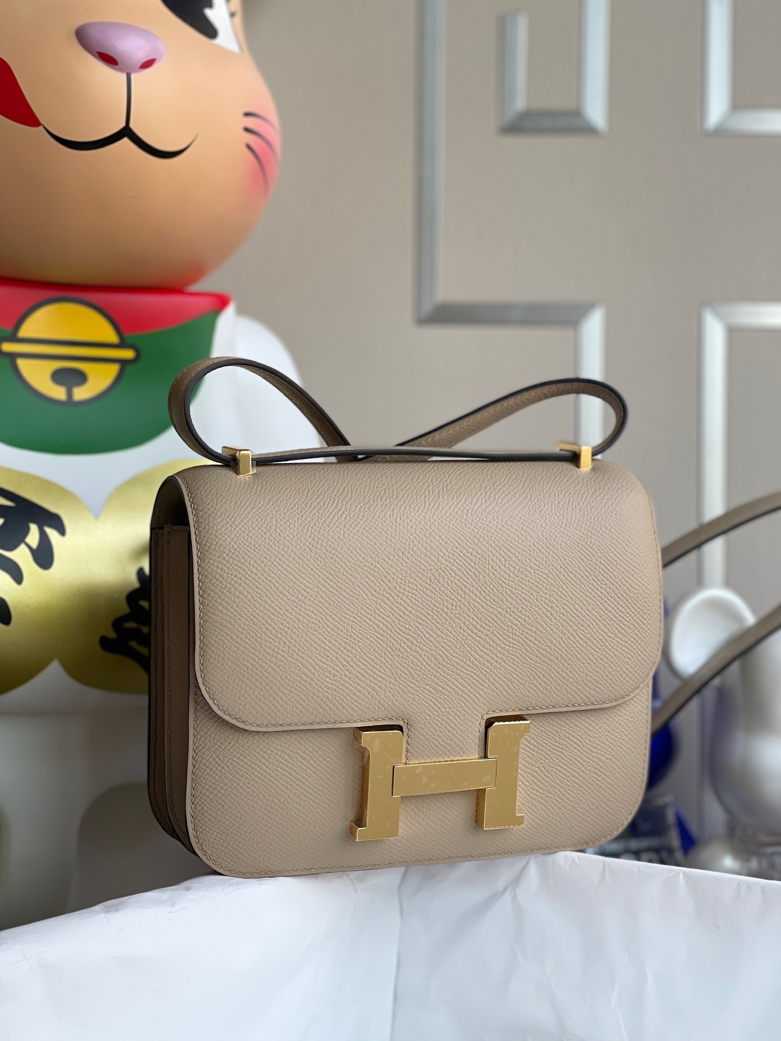 Hermès（爱马仕）Constance 康康 Epsom 原厂掌纹皮 S2 风衣灰 Trench 金扣 GHW 18cm 顶级手缝