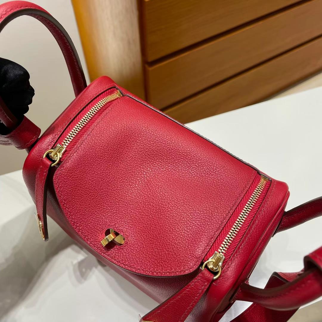 Hermès（爱马仕）mini lindy 迷你琳迪 Evercolor Q5 国旗红 Ghw 金扣 20cm 全手工蜡线缝制