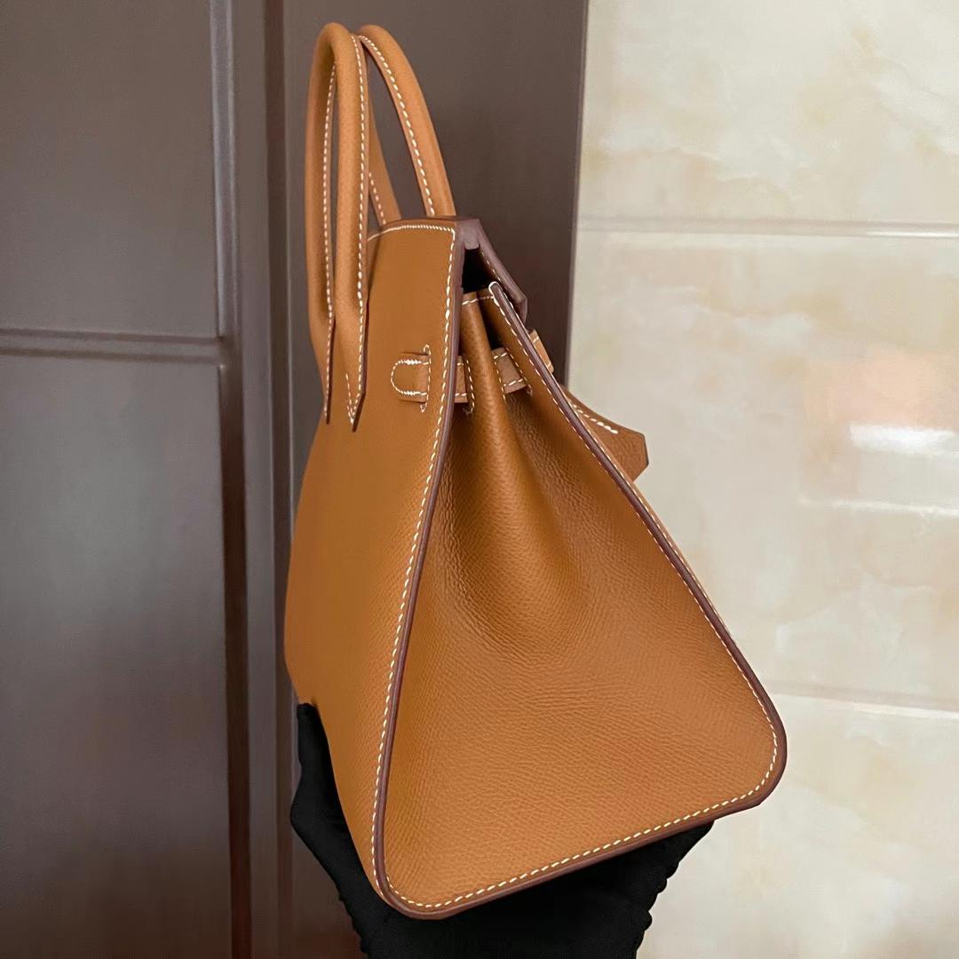 Hermès（爱马仕）Birkin Sellier Epsom 外缝 Ck37 金棕色 银扣 25cm 全手工蜡线缝制 Phw