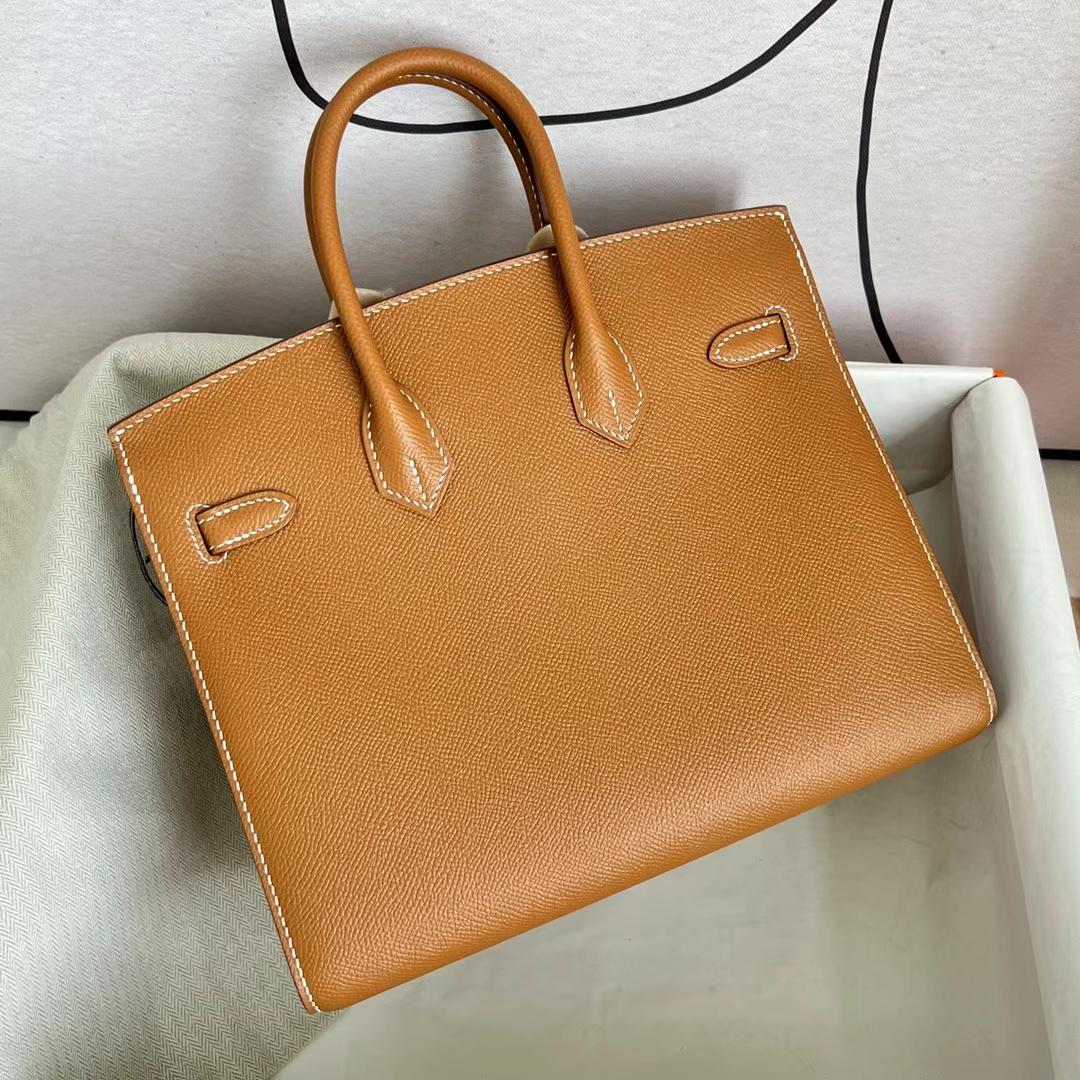 Hermès（爱马仕）Birkin 铂金包 Epsom Sellier Ck37 金棕色 金扣 GHW 25cm 全手工蜡线缝制
