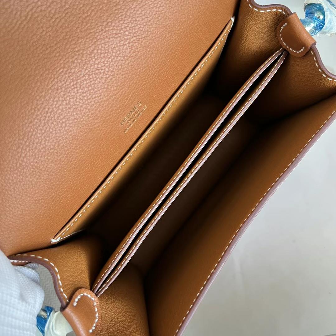 Hermès（爱马仕）Roulis 猪鼻子 Evercolor Ck37 金棕色 金扣 Ghw 19cm 全手工蜡线缝制