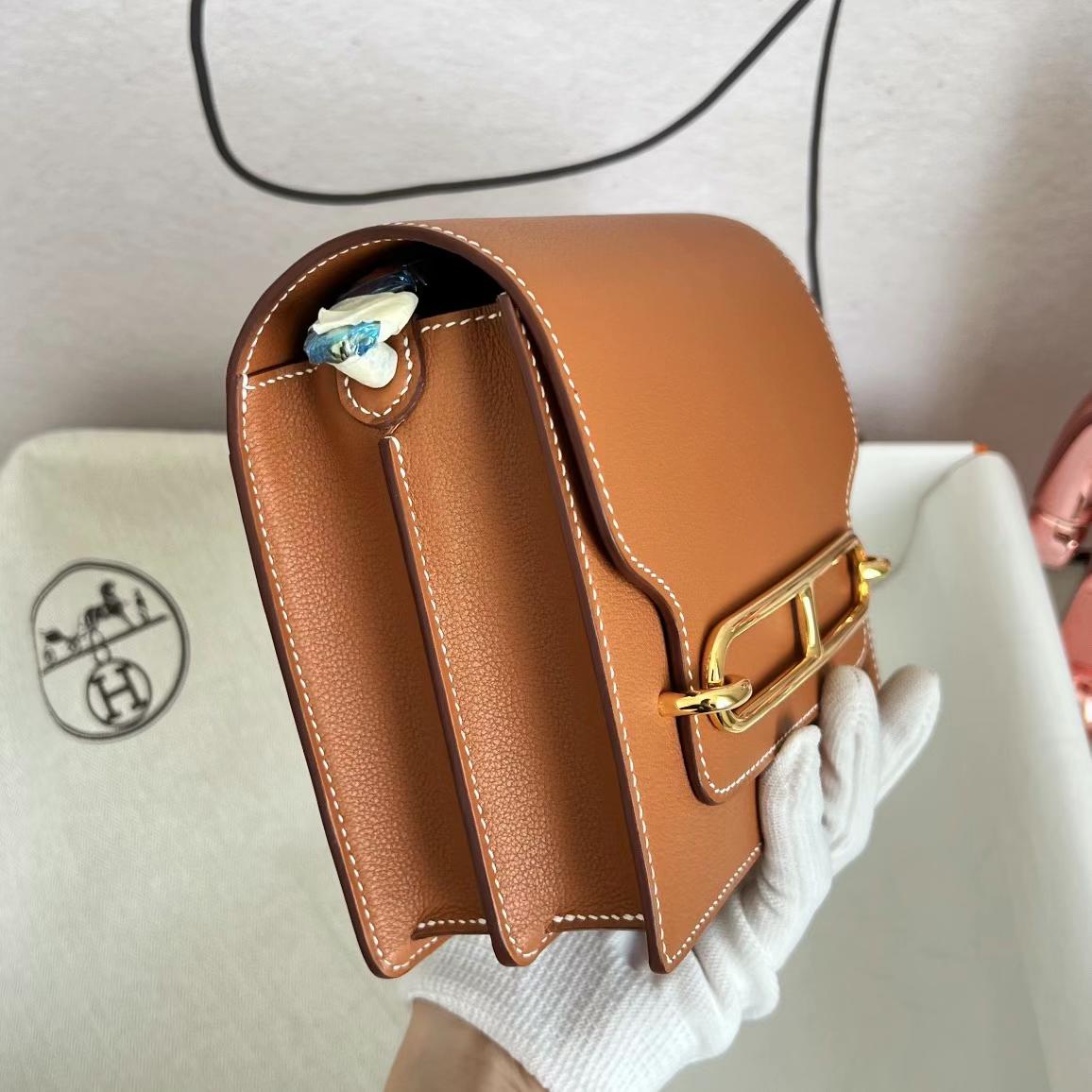 Hermès（爱马仕）Roulis 猪鼻子 Evercolor Ck37 金棕色 金扣 Ghw 19cm 全手工蜡线缝制