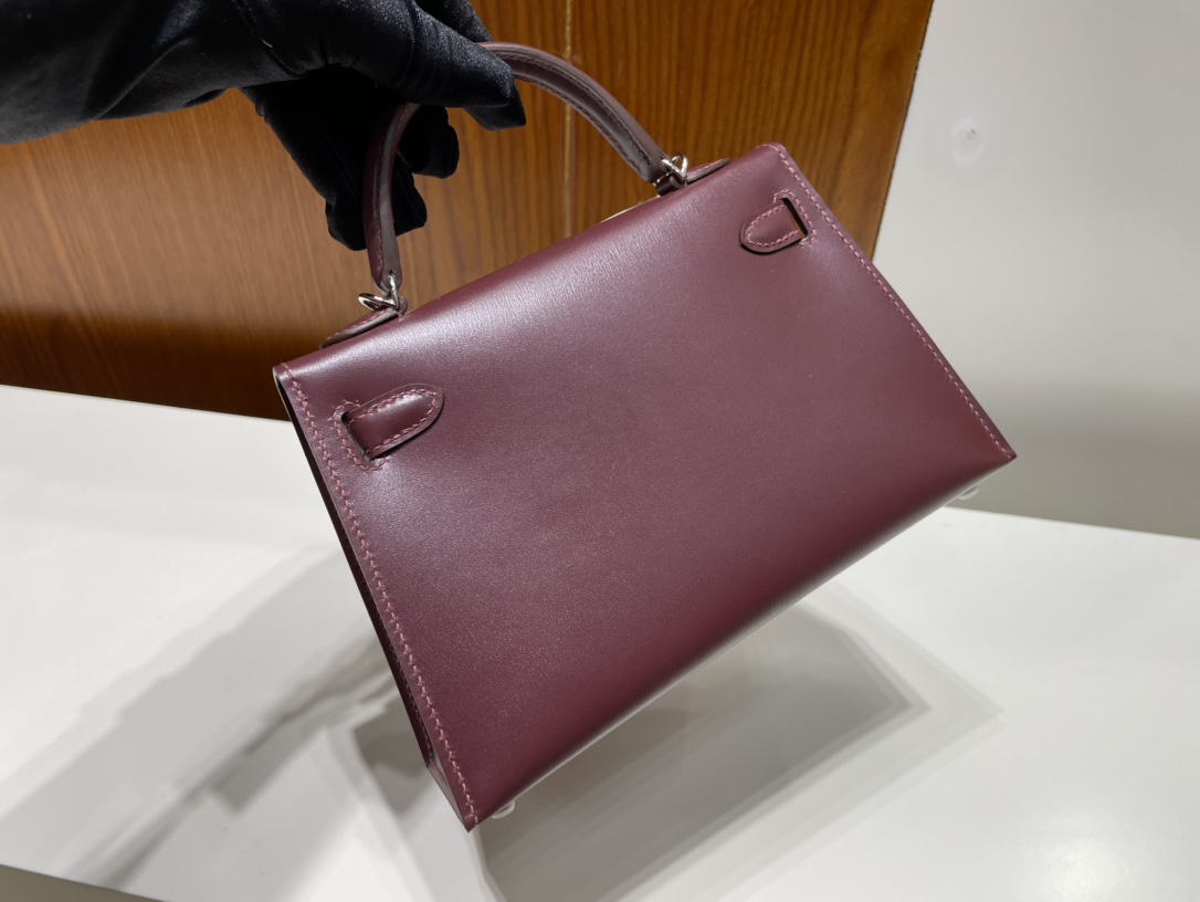 Hermès（爱马仕）Mini kelly 迷你凯莉 Boxcalf 酒红色 银扣 phw 顶级手缝 19cm