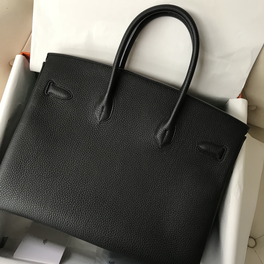 Hermès（爱马仕）Birkin 铂金包 原厂小牛皮 Togo ck89 黑色 Noir 银扣 30cm 顶级手缝