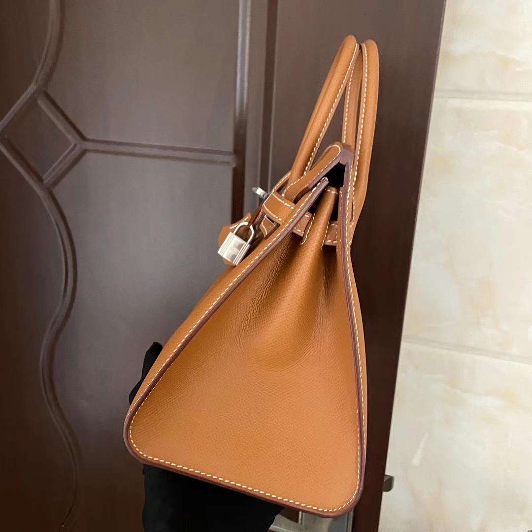 Hermès（爱马仕）Birkin Sellier Epsom 外缝 Ck37 金棕色 银扣 25cm 全手工蜡线缝制 Phw