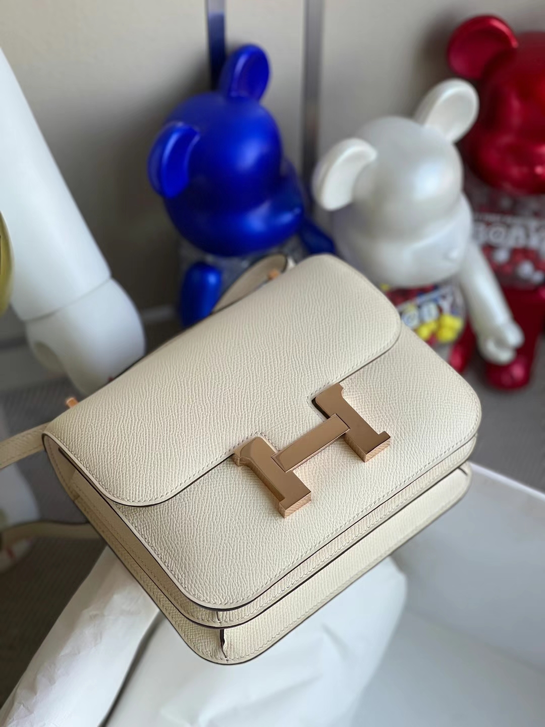 Hermès（爱马仕）Constance 康康 Epsom i2 奶油白 玫瑰金扣 19cm 全手工蜡线缝制