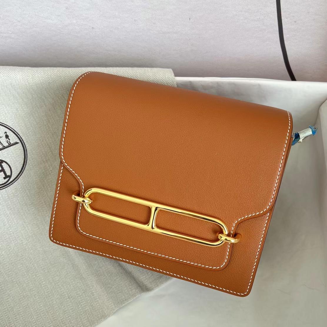 Hermès（爱马仕）Roulis 猪鼻子 Evercolor Ck37 金棕色 金扣 Ghw 19cm 全手工蜡线缝制
