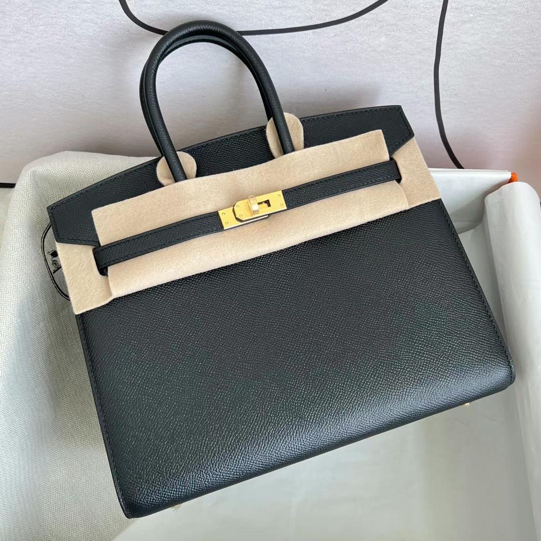 Hermès（爱马仕）Birkin 铂金包 Epsom Sellier Ck89 黑色 金扣 GHW 25cm 全手工蜡线缝制