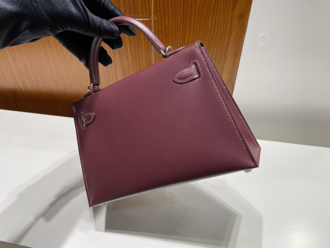 Hermès（爱马仕）Mini kelly 迷你凯莉 Boxcalf 酒红色 银扣 phw 顶级手缝 19cm