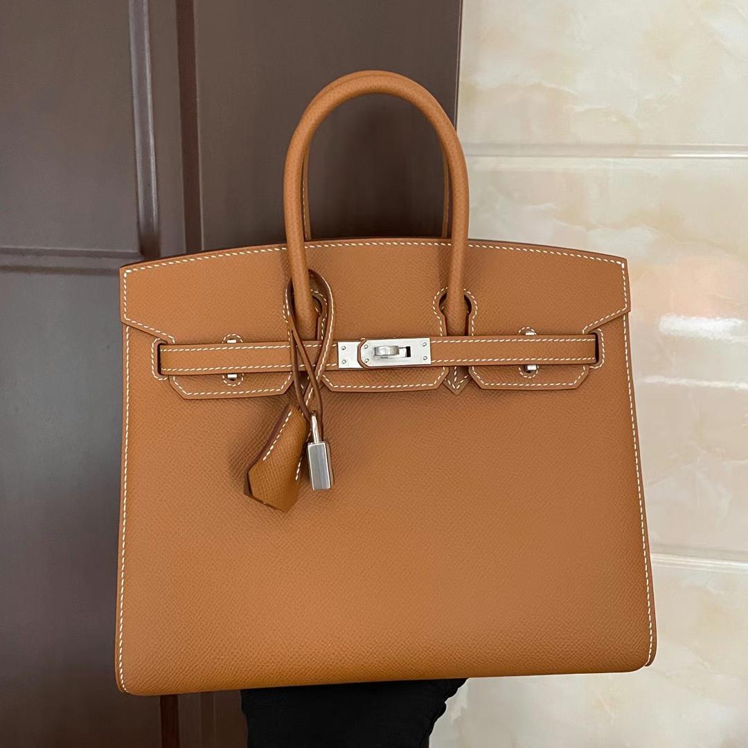 Hermès（爱马仕）Birkin Sellier Epsom 外缝 Ck37 金棕色 银扣 25cm 全手工蜡线缝制 Phw