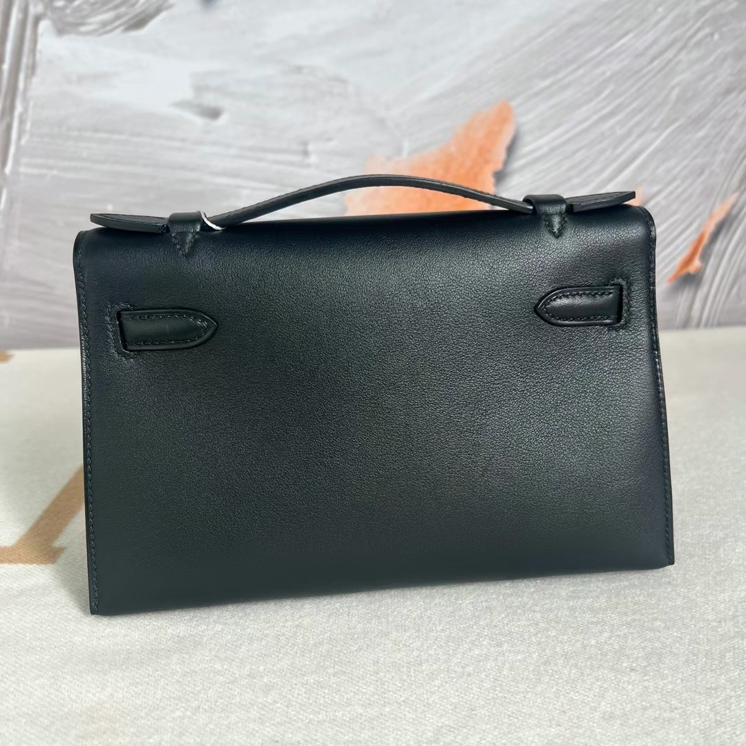 Hermès（爱马仕）Mini Kelly Pochette Swift皮 Ck89 黑色 玫瑰金扣 22cm 全手工蜡线缝制 Rghw