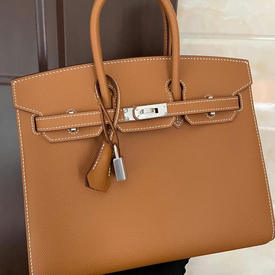 Hermès（爱马仕）Birkin Sellier Epsom 外缝 Ck37 金棕色 银扣 25cm 全手工蜡线缝制 Phw