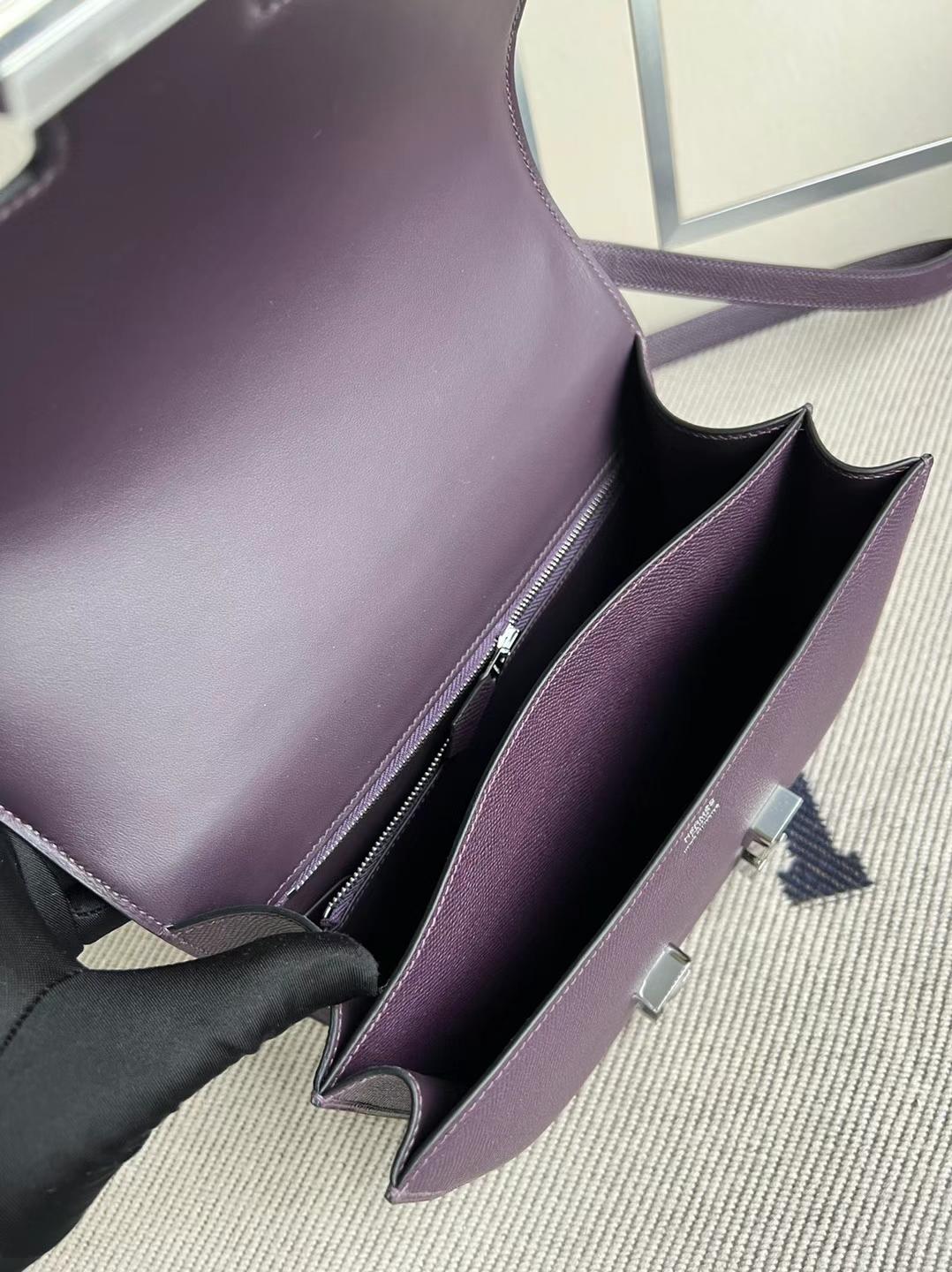 Hermès（爱马仕）Constance 康康 Epsom Ck59 葡萄紫 银扣 PHW 24cm 全手工蜡线缝制