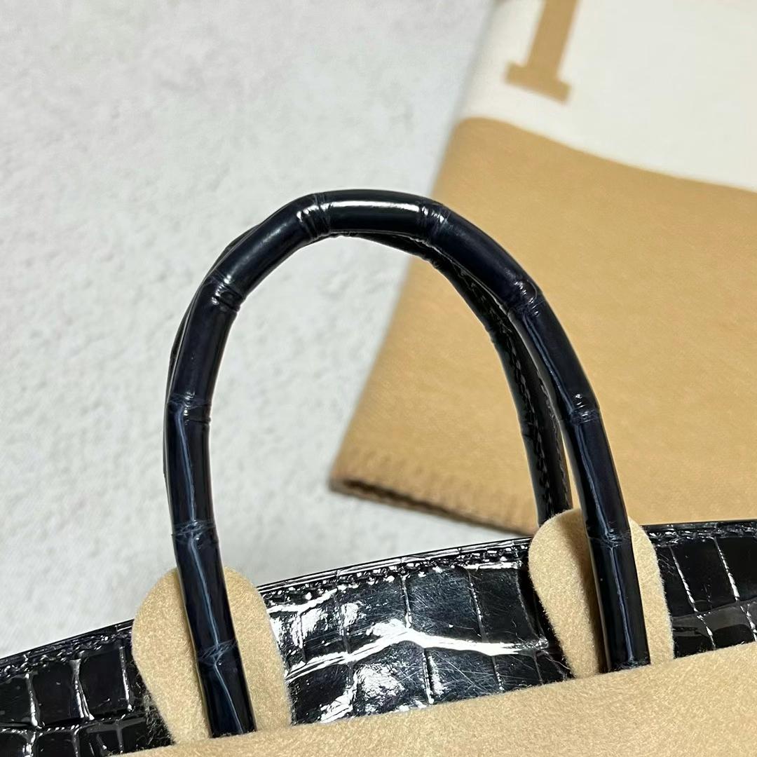 Hermès（爱马仕）Birkin Touch Togo 拼 亮面鳄鱼皮 深海蓝 银扣 25cm