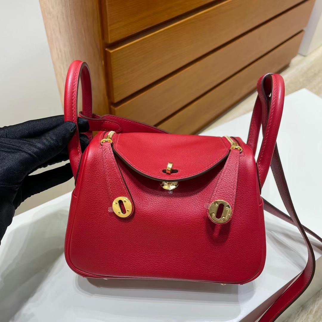 Hermès（爱马仕）mini lindy 迷你琳迪 Evercolor Q5 国旗红 Ghw 金扣 20cm 全手工蜡线缝制