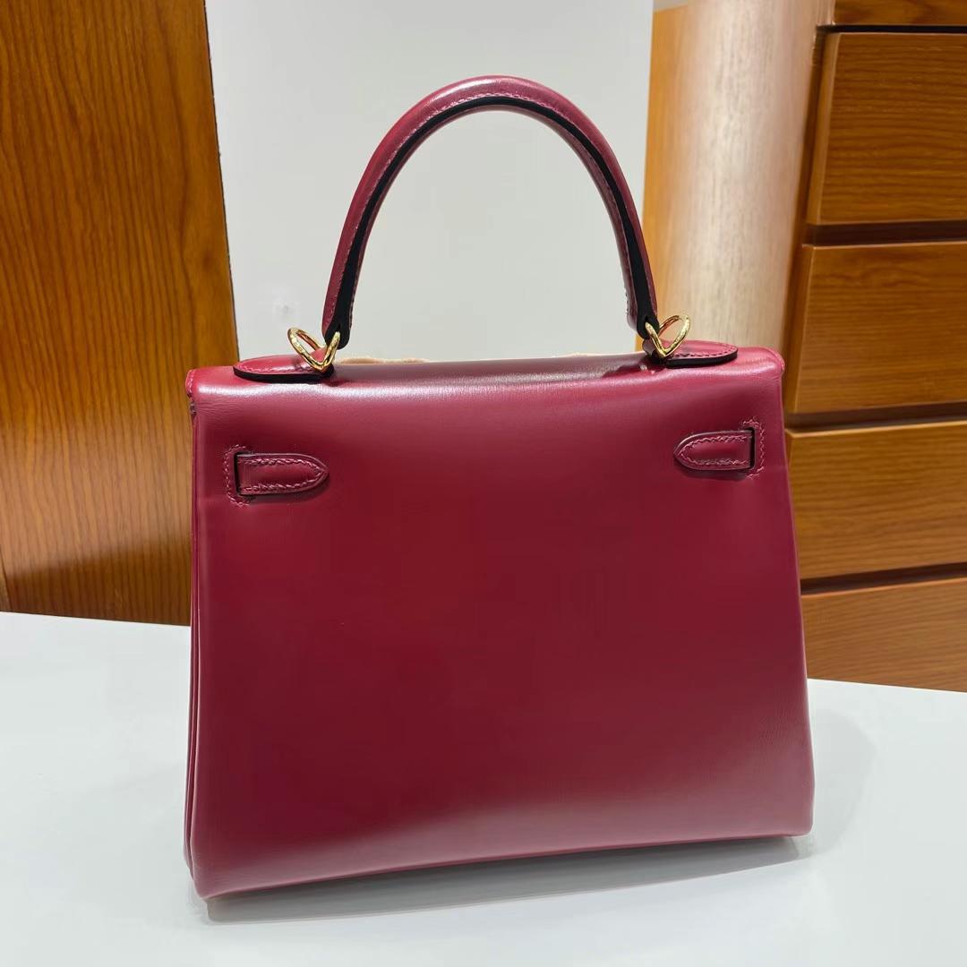 Hermès（爱马仕）Kelly 凯莉包 内缝 Box 酒红色 金扣 25cm 全手工蜡线缝制 Ghw