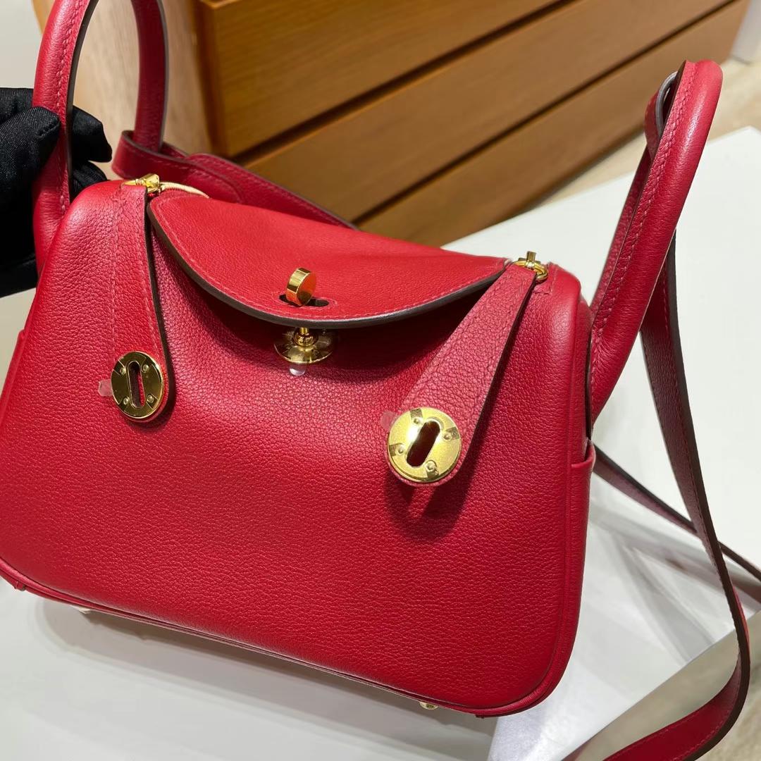 Hermès（爱马仕）mini lindy 迷你琳迪 Evercolor Q5 国旗红 Ghw 金扣 20cm 全手工蜡线缝制