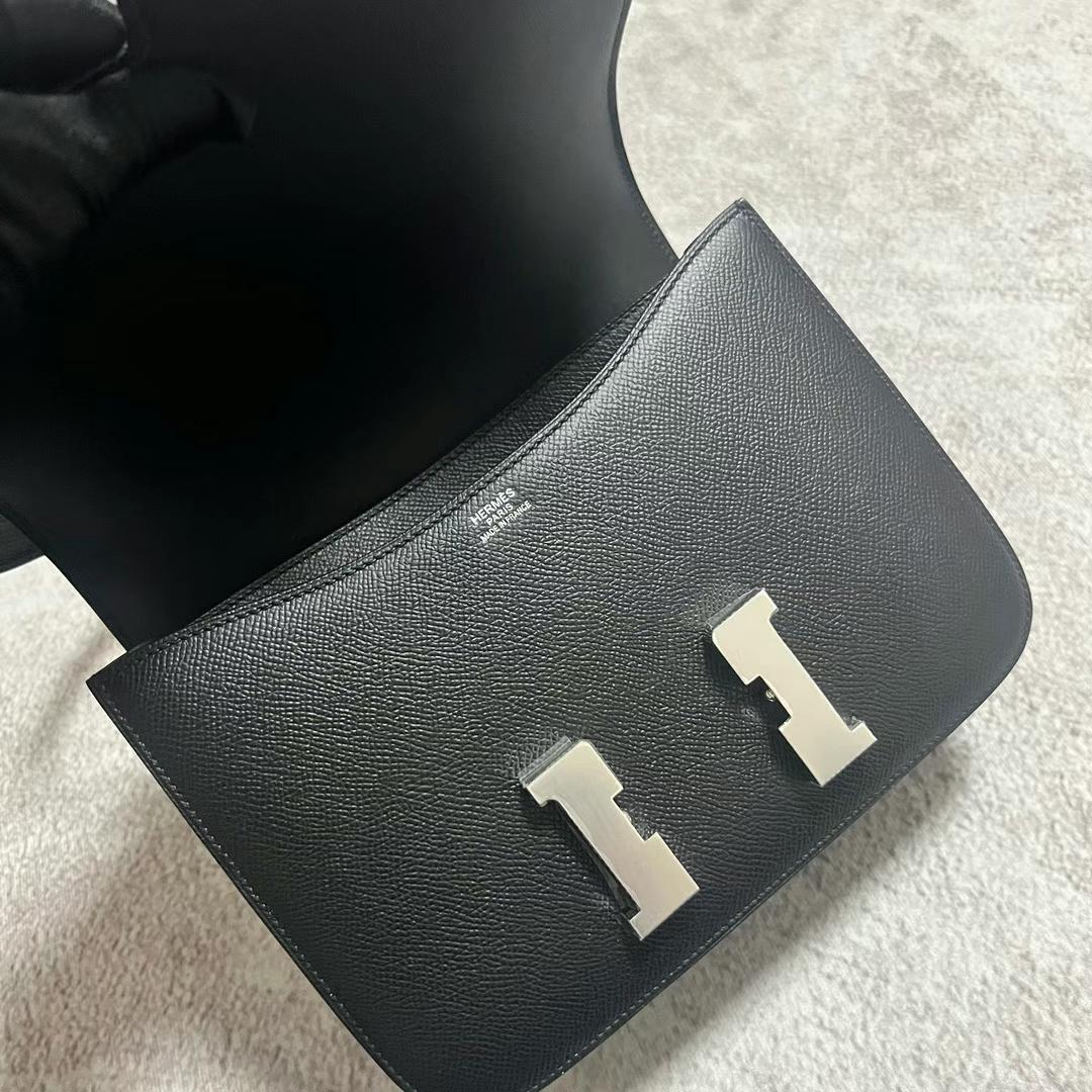 Hermès（爱马仕）Constance 康康 Epsom Ck89 黑色 银扣 24cm 全手工蜡线缝制 Phw