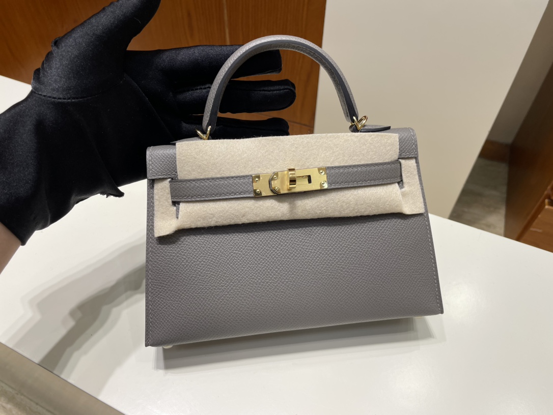 Hermès（爱马仕）Mini kelly ll Epsom 原厂掌纹皮 0L 积雨云灰 gris meyer 金扣 GHW 19cm 顶级手缝