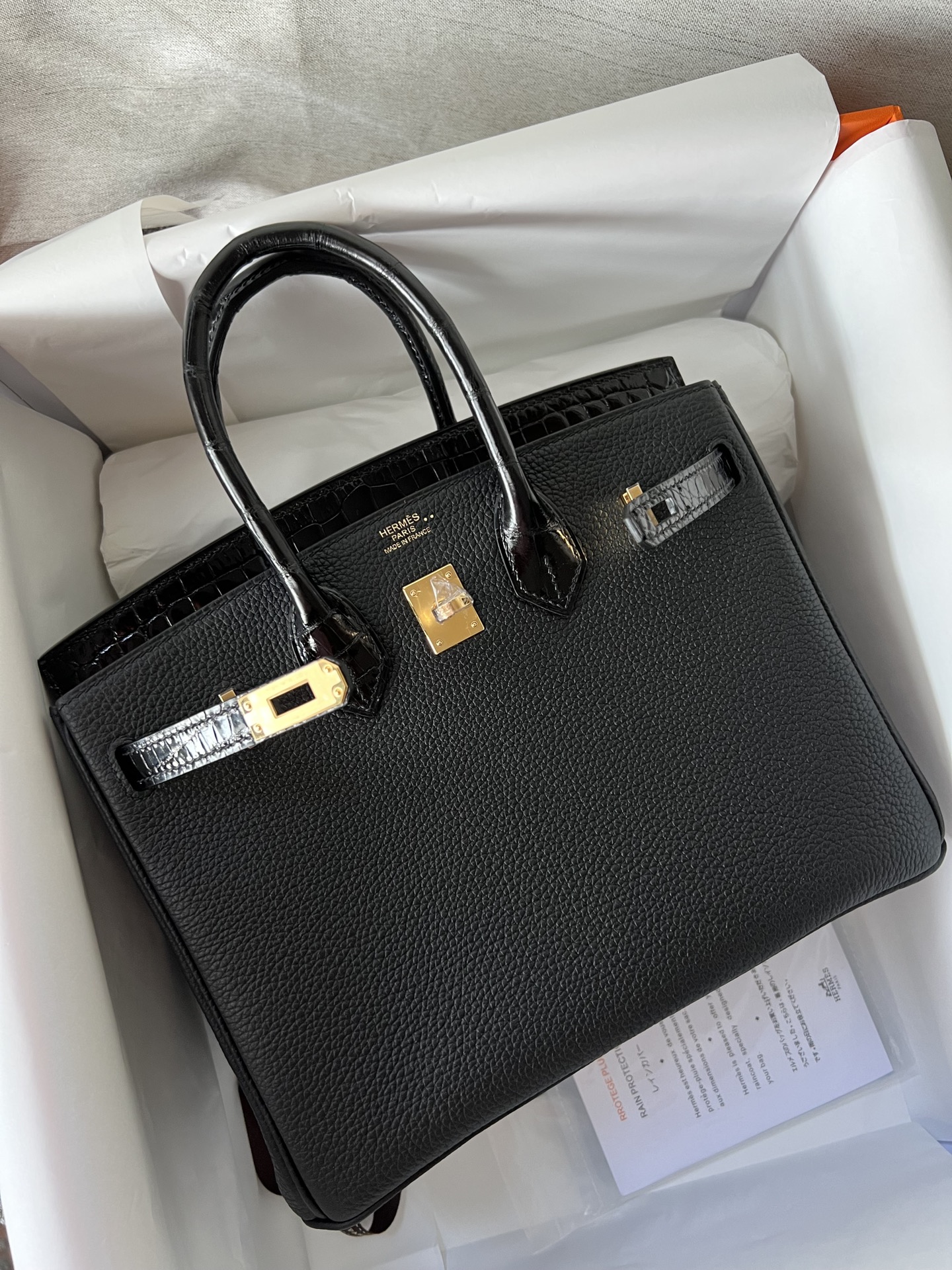 Hermès（爱马仕）Birkin Touch ck89 黑色 Noir crocodile shiny 亮面鳄鱼 金扣 GHW 25cm