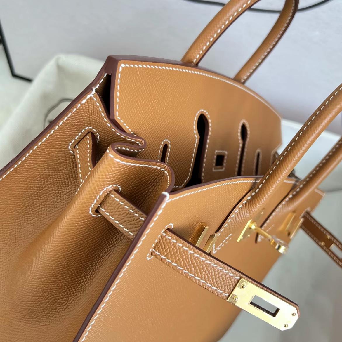 Hermès（爱马仕）Birkin 铂金包 Epsom Sellier Ck37 金棕色 金扣 GHW 25cm 全手工蜡线缝制