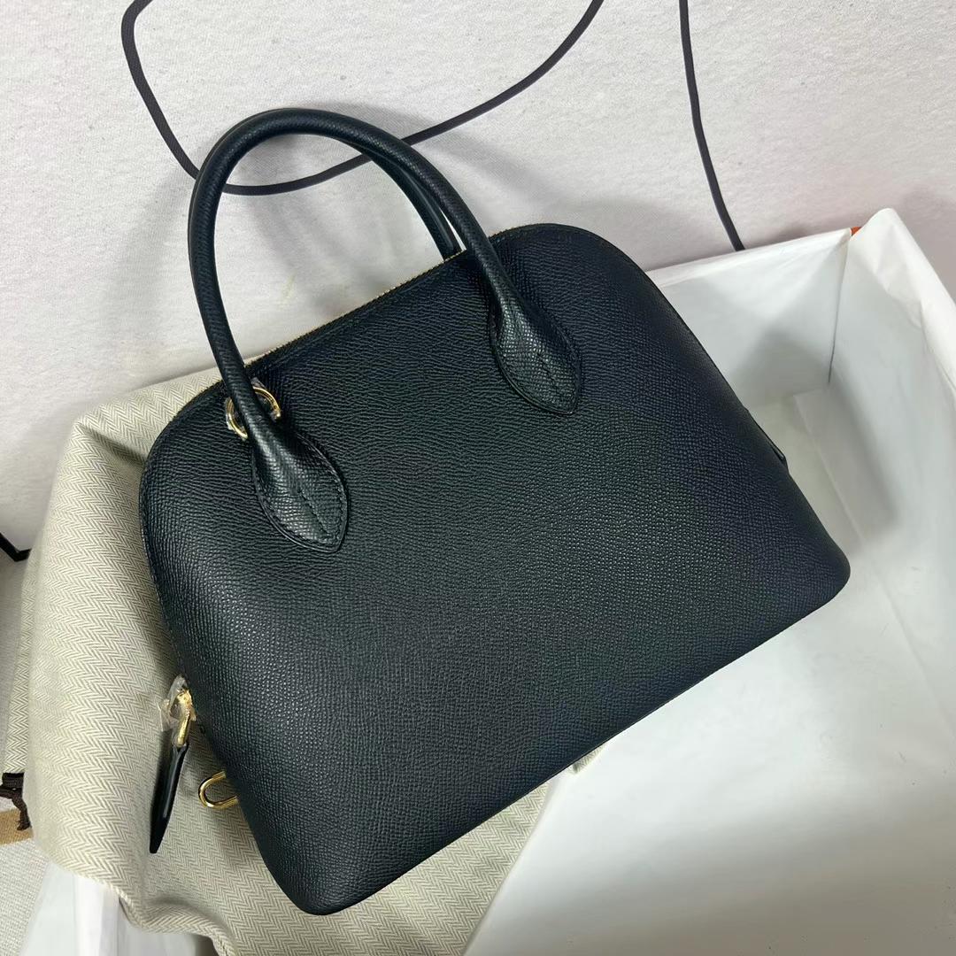 Hermès（爱马仕）Bolide 保龄球包 Epsom Ck89 黑色 金扣 25cm 全手工蜡线缝制 Ghw